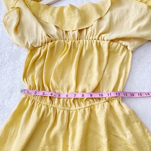 Yellow Draped Off Shoulder Romper - Picture 4 of 10